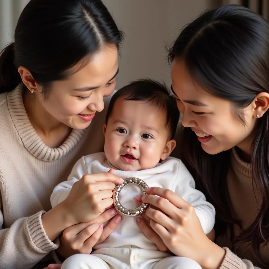  Vietnamese Family Celebrating Teething with Silver Ring 