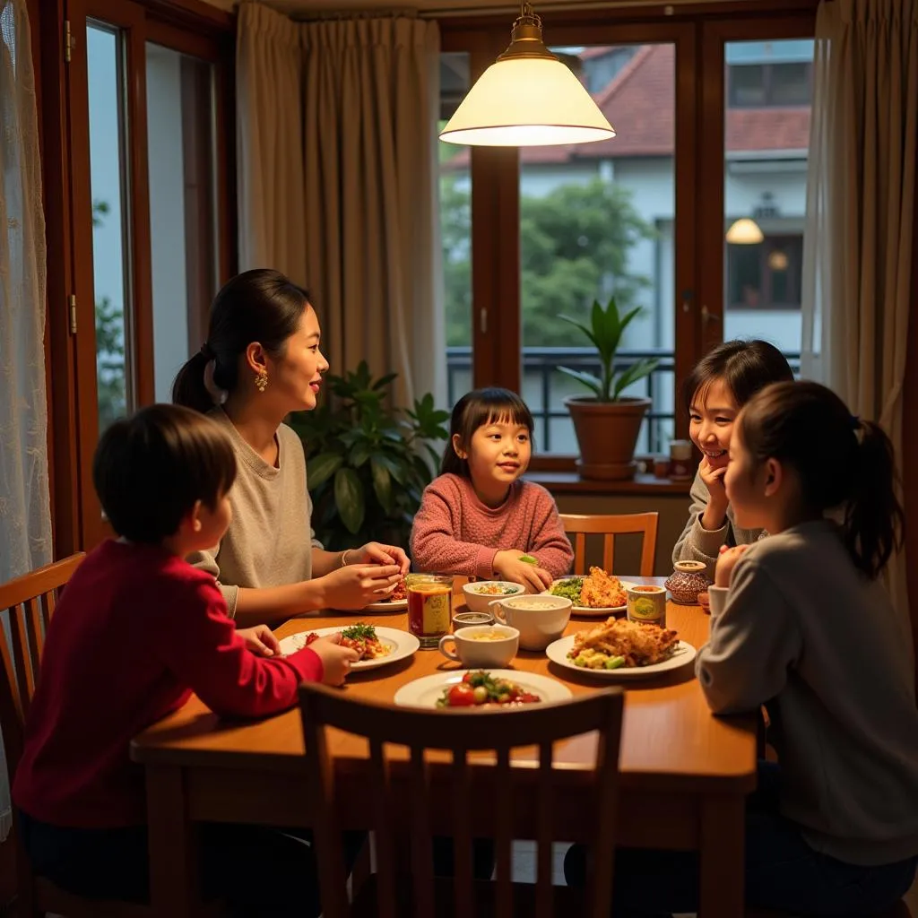 Vietnamese family having dinner in Hanoi