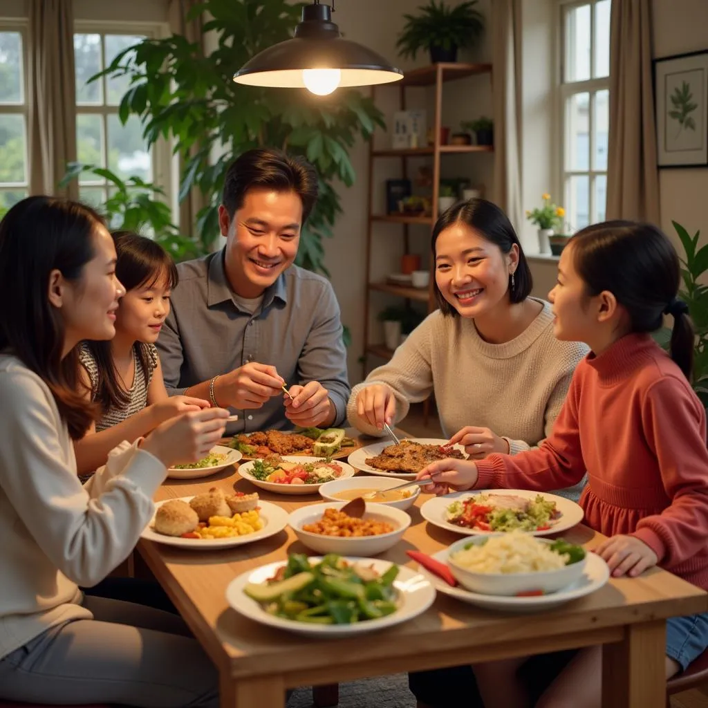 Vietnamese Family Enjoying a Meal Together