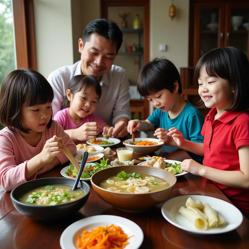 Family Eating Vietnamese Food