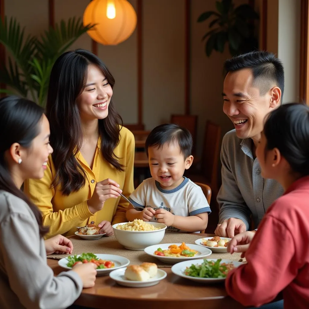 Vietnamese family enjoying a meal together