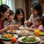 Vietnamese Family Enjoying a Meal