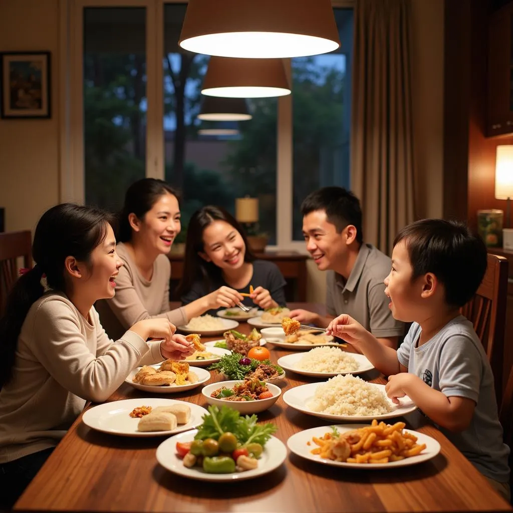 Vietnamese family sharing a meal together