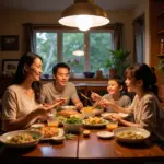 Vietnamese family enjoying a meal together