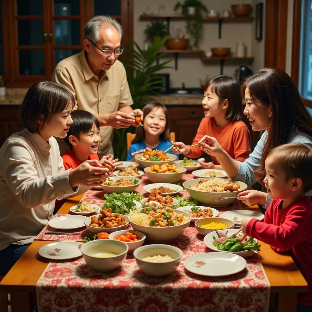 Vietnamese Family Enjoying Traditional Meal