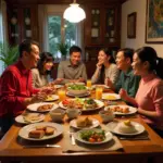 Vietnamese family enjoying a meal together