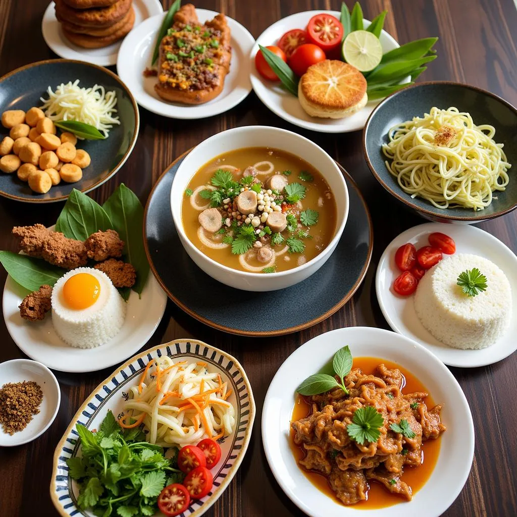 Traditional Vietnamese food spread