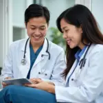 Vietnamese-French doctor consulting with a patient