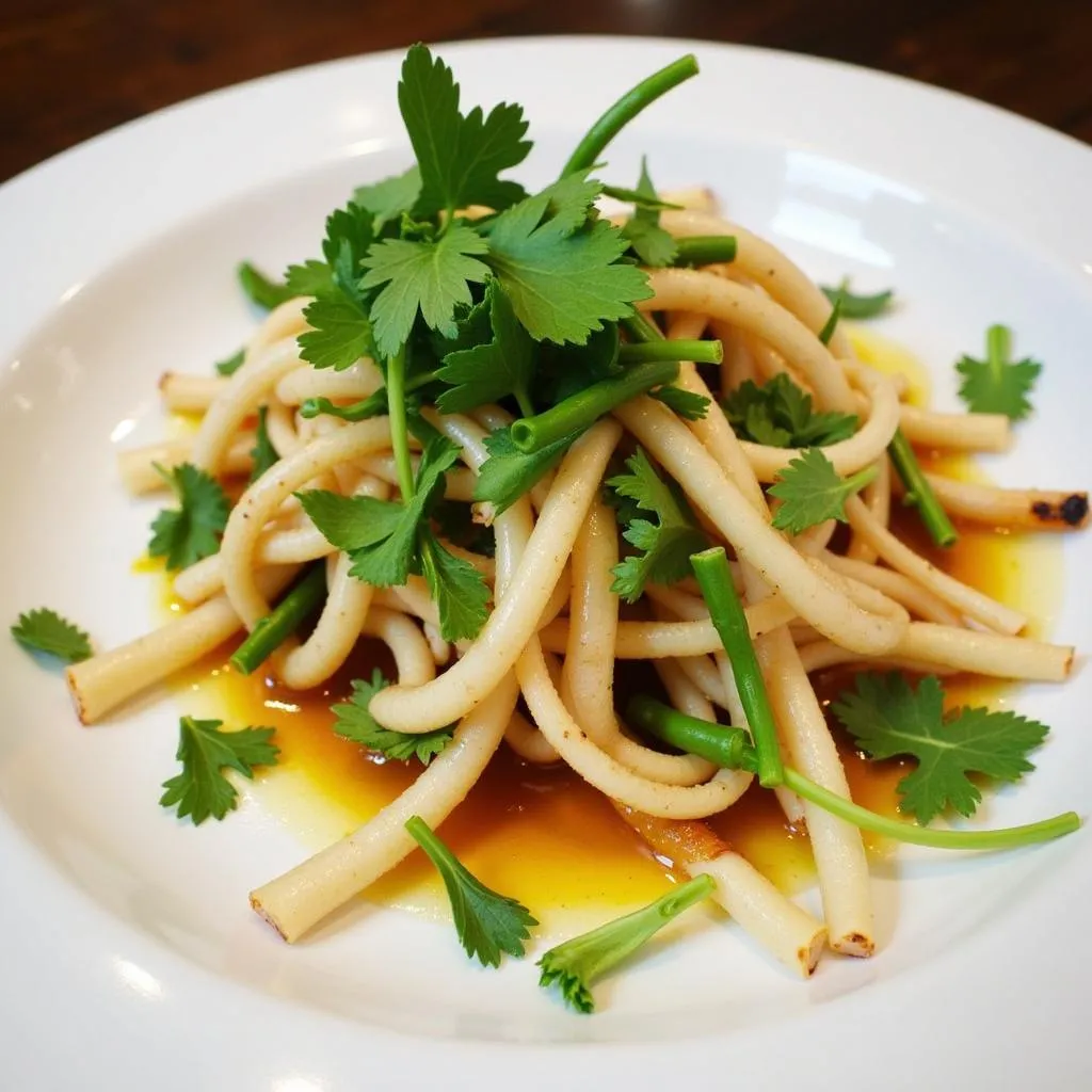 Vietnamese lotus root salad with herbs and dressing