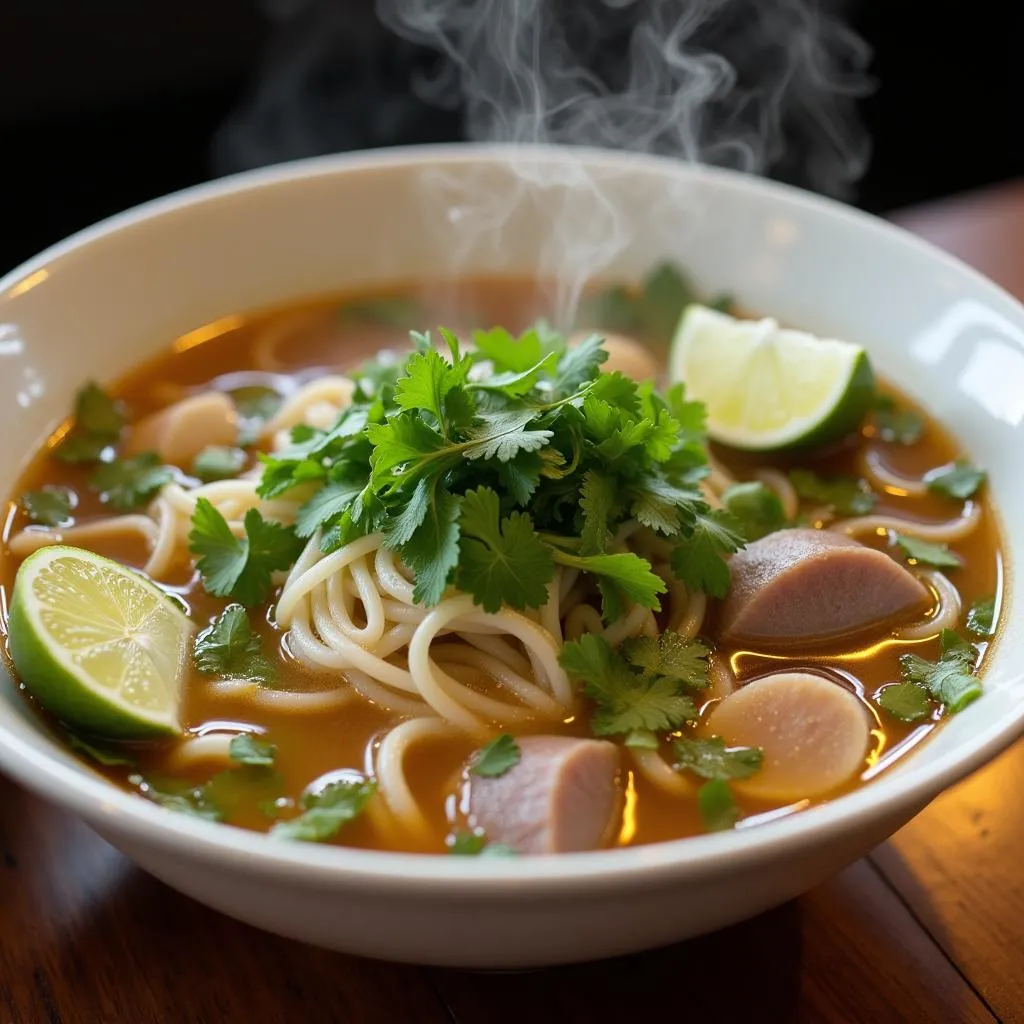 Steaming bowl of Vietnamese Pho