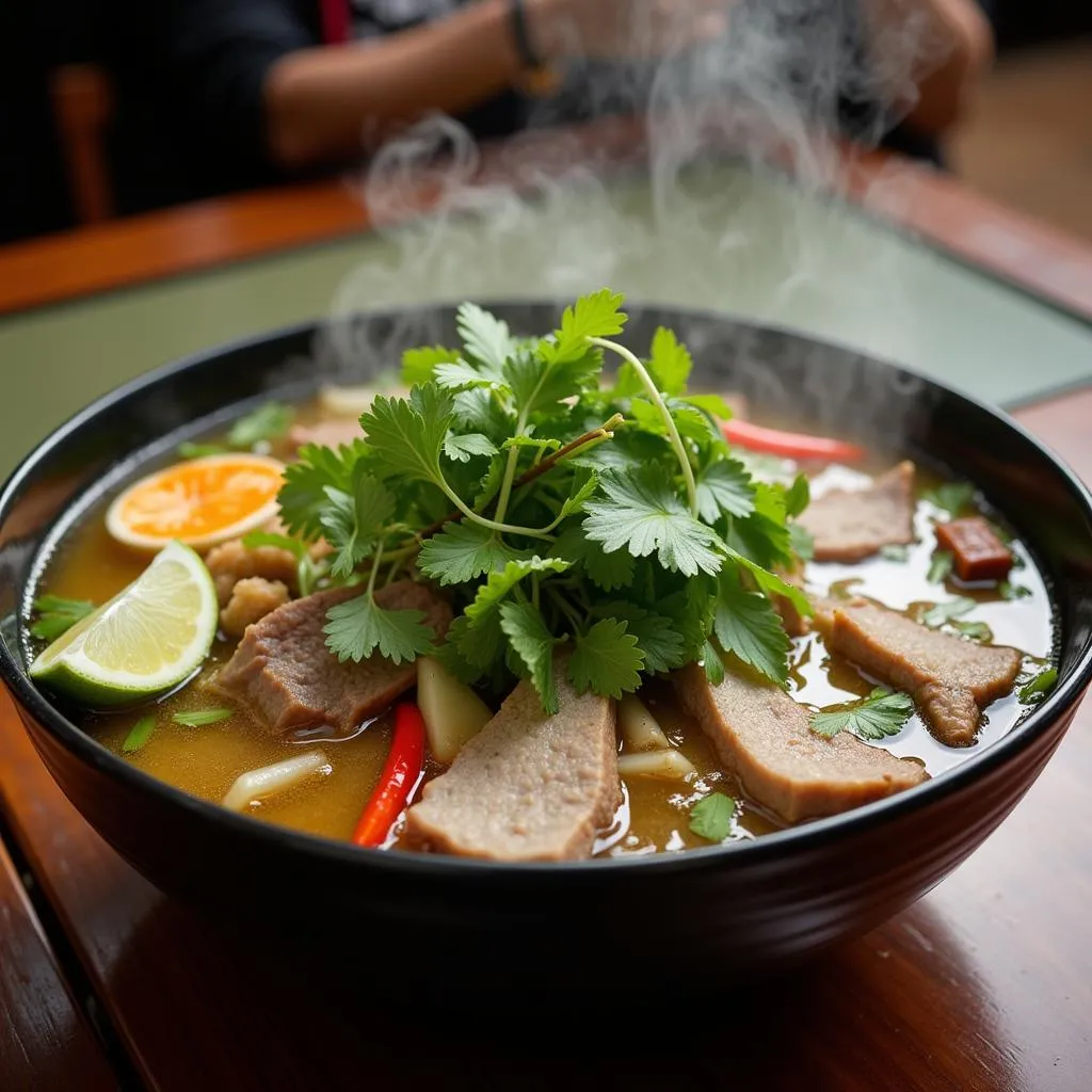 Aromatic Vietnamese Pho with Fresh Herbs and Spices