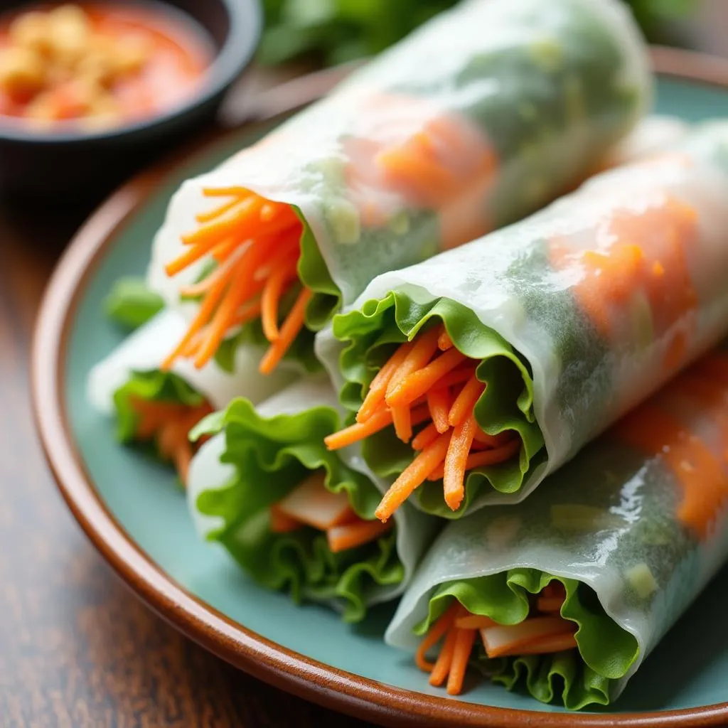 Close-up shot of fresh Vietnamese spring rolls