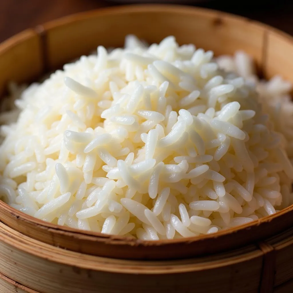 Vietnamese sticky rice in a bamboo basket