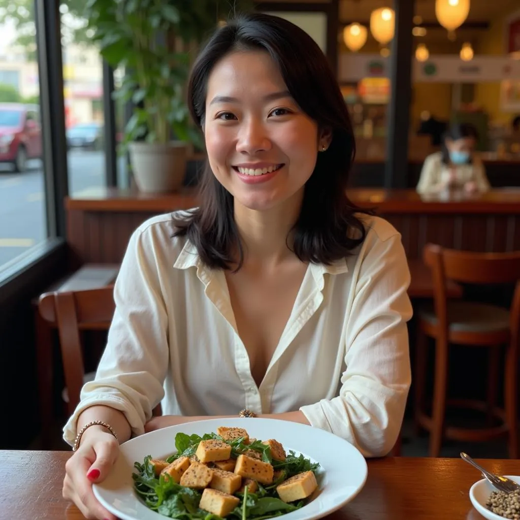 Vietnamese Woman Enjoying Calcium-Rich Meal