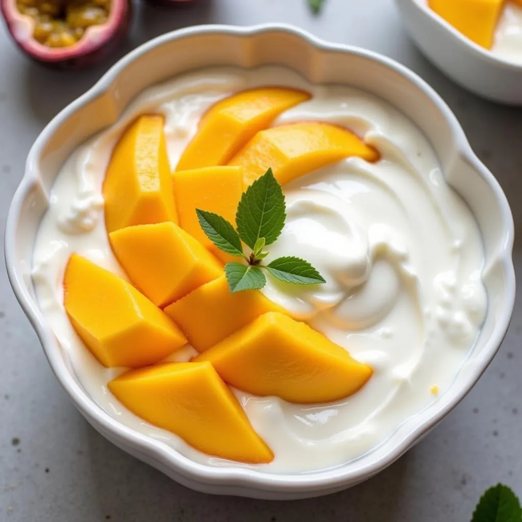 Vietnamese yogurt with fresh fruit topping