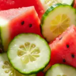 Slices of watermelon and cucumber arranged on a plate