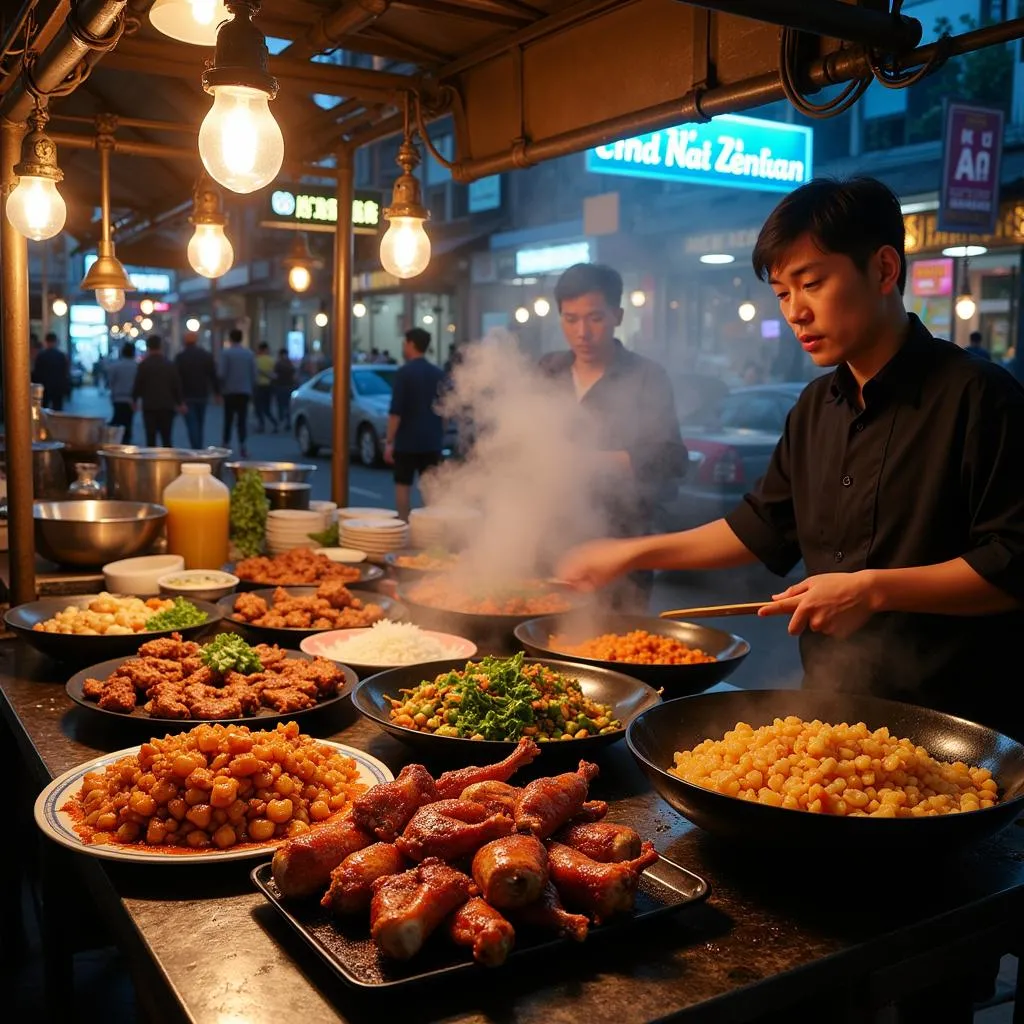 Hanoi street food stall serving wild duck dishes