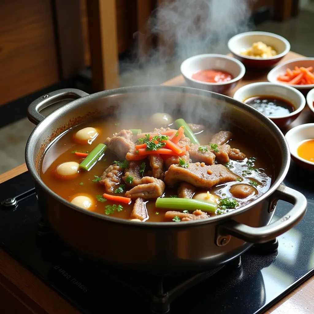 A steaming wild duck hotpot in Hanoi