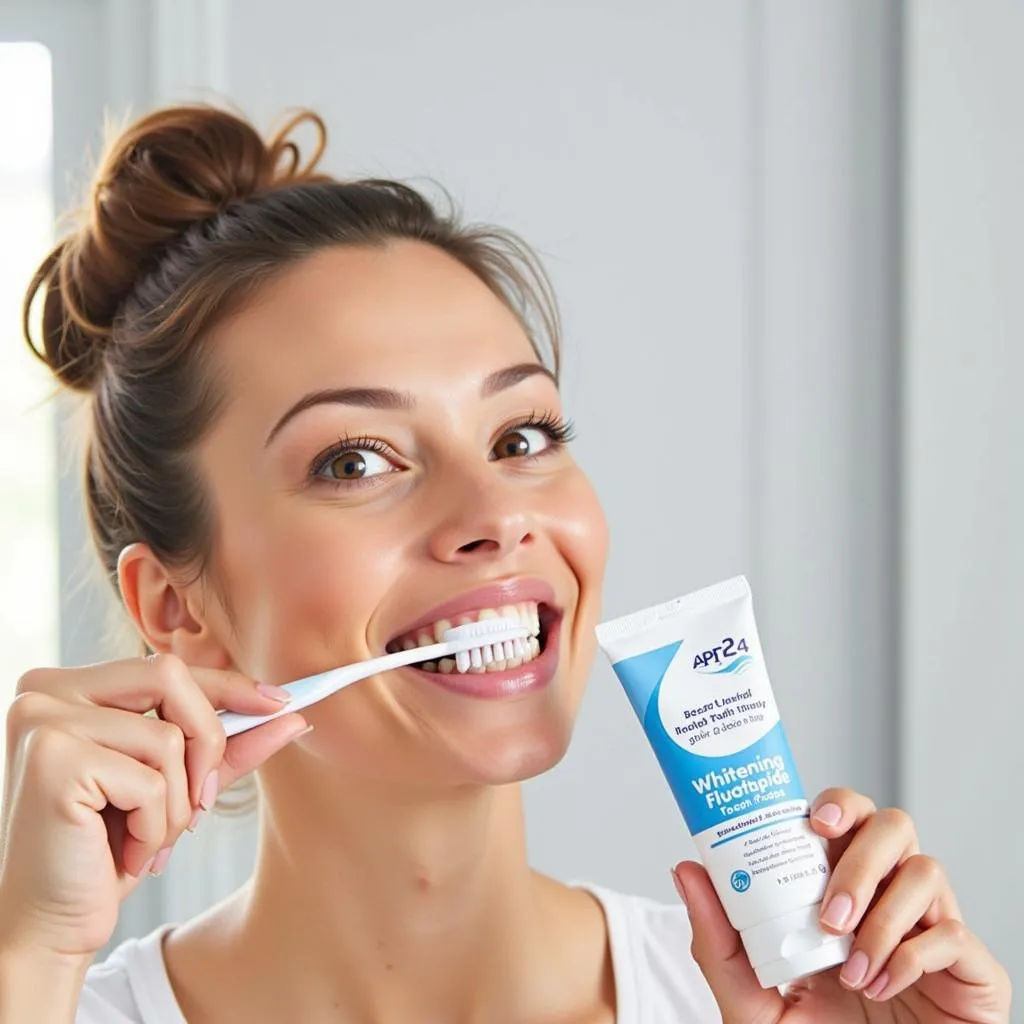 Woman Brushing Teeth with AP24 Toothpaste