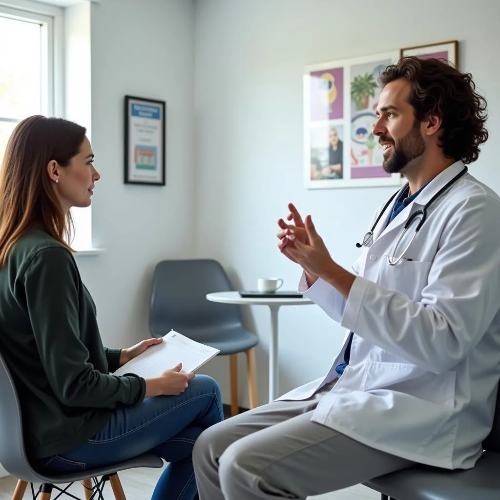 Patient discussing post-surgery diet with a doctor