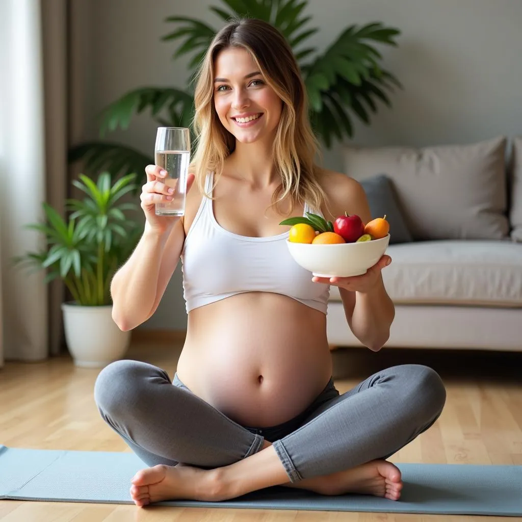 Woman staying hydrated and eating fruits