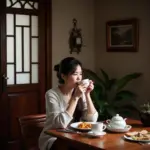 Woman Enjoying Tea After a Meal