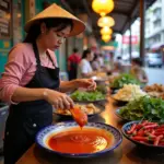 Woman Preparing Nuoc Cham Sauce in Hanoi Market