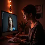 Woman retouching a photo on her computer