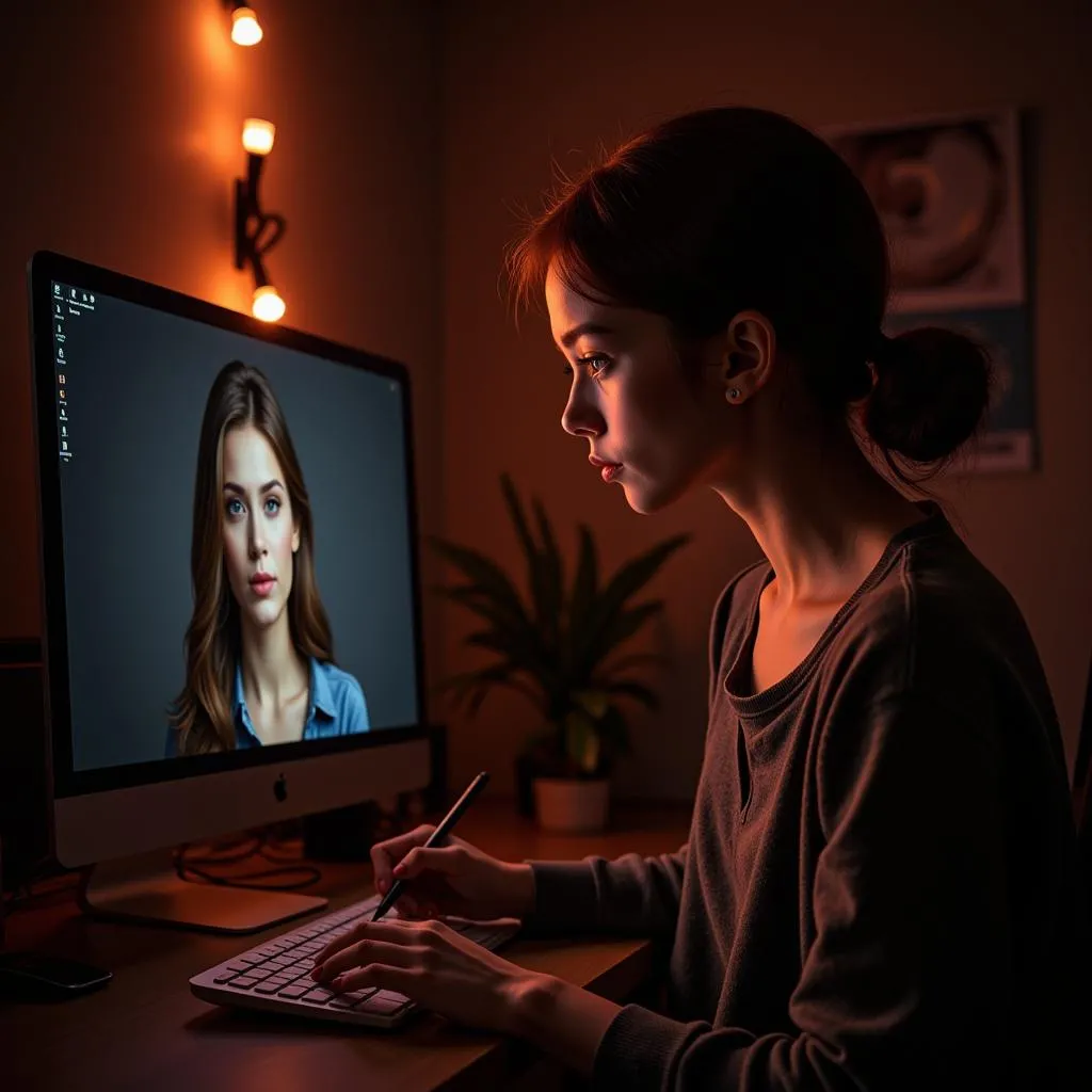 Woman retouching a photo on her computer