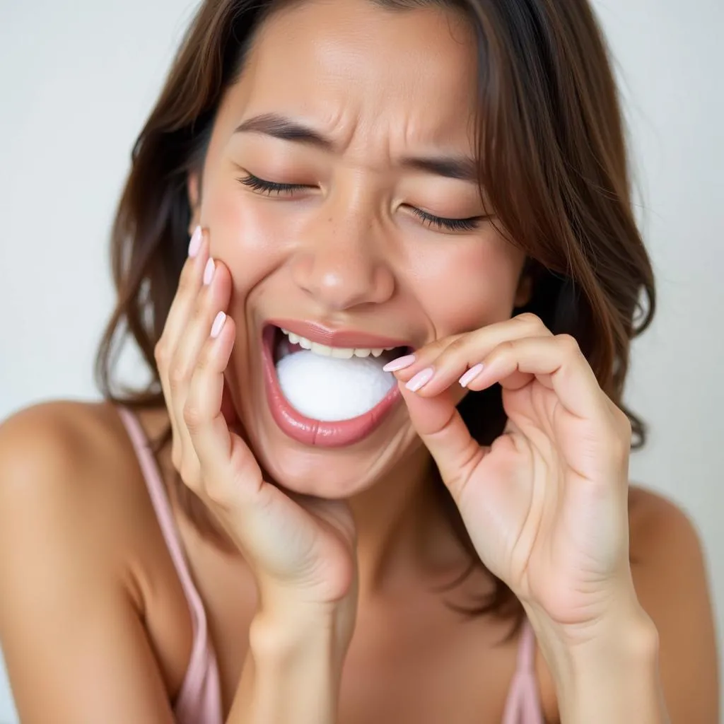 Woman rinsing her mouth with salt water