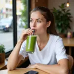 Woman sipping smoothie