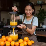 Woman using Ilian fruit press