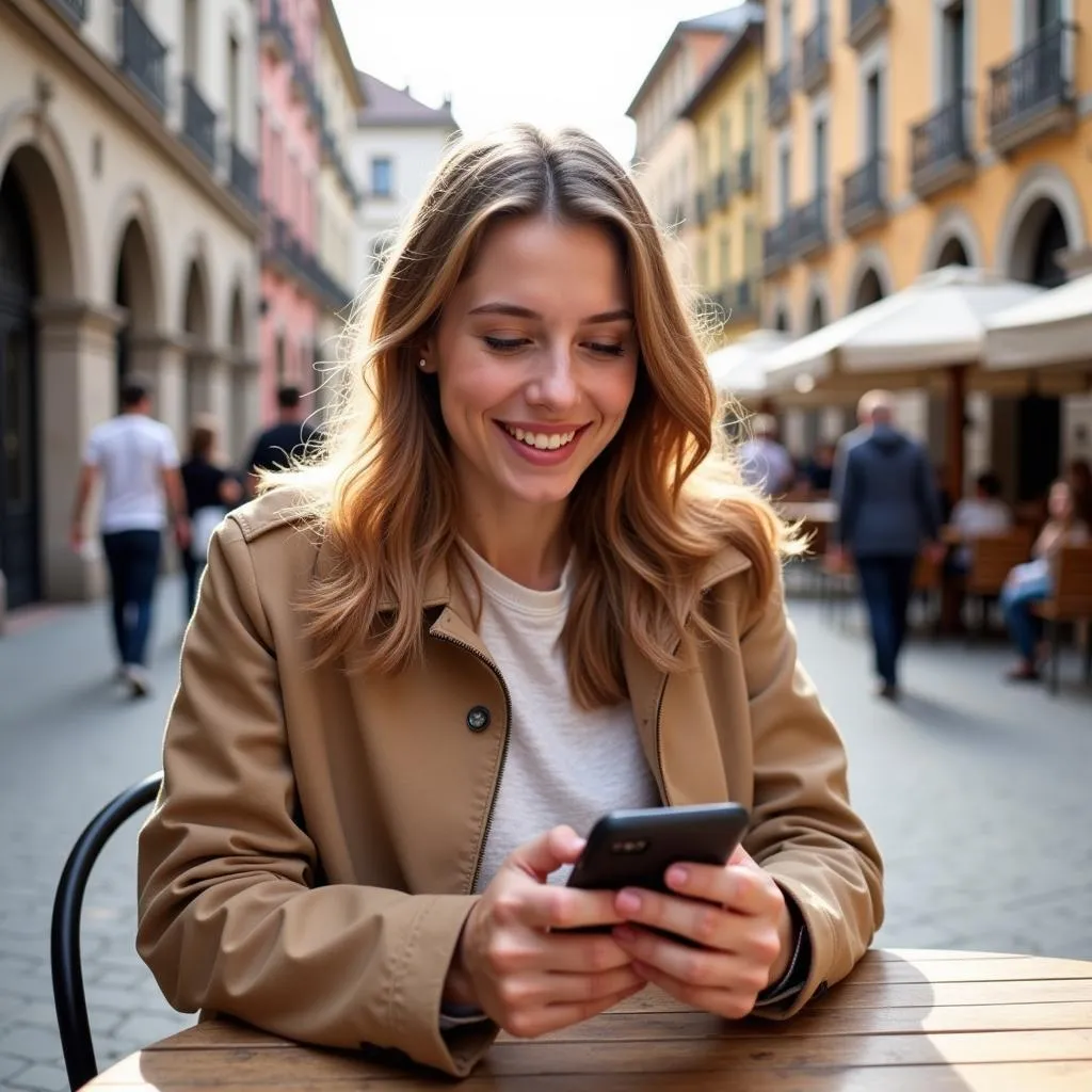 Woman using a language learning app