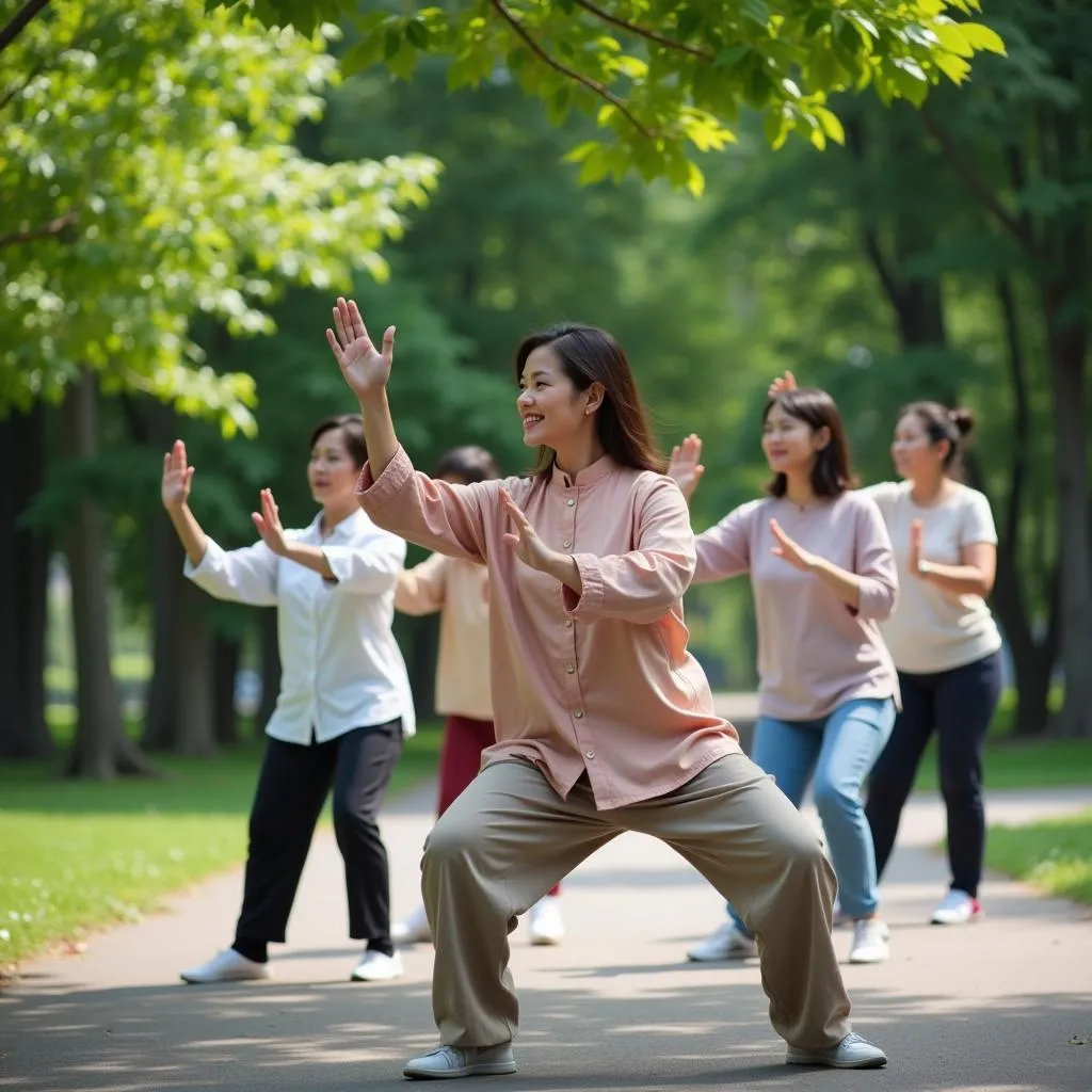 Women Practicing Tai Chi in Hanoi Park