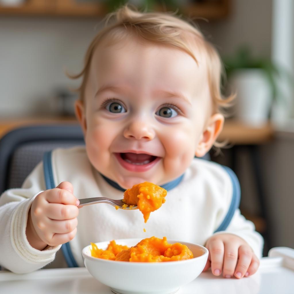 Baby Enjoying First Puree