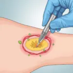 Abscess drainage procedure showing the incision and drainage of pus