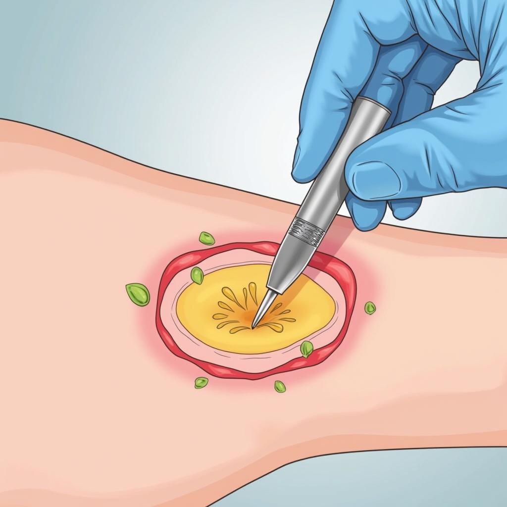 Abscess drainage procedure showing the incision and drainage of pus