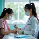 Allergy testing being performed in a modern Hanoi clinic