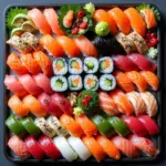 Overhead Shot of Sushi Platter in Square Frame