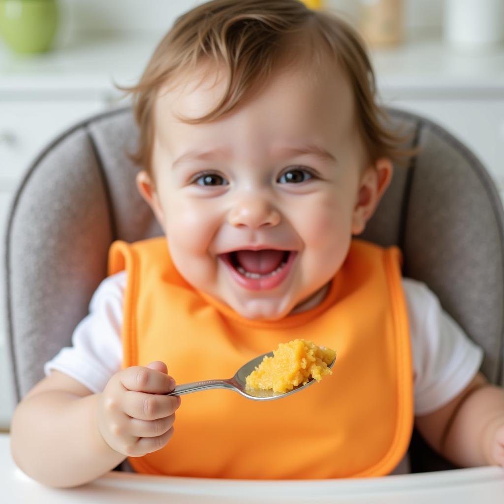 Baby Enjoying Pureed Food