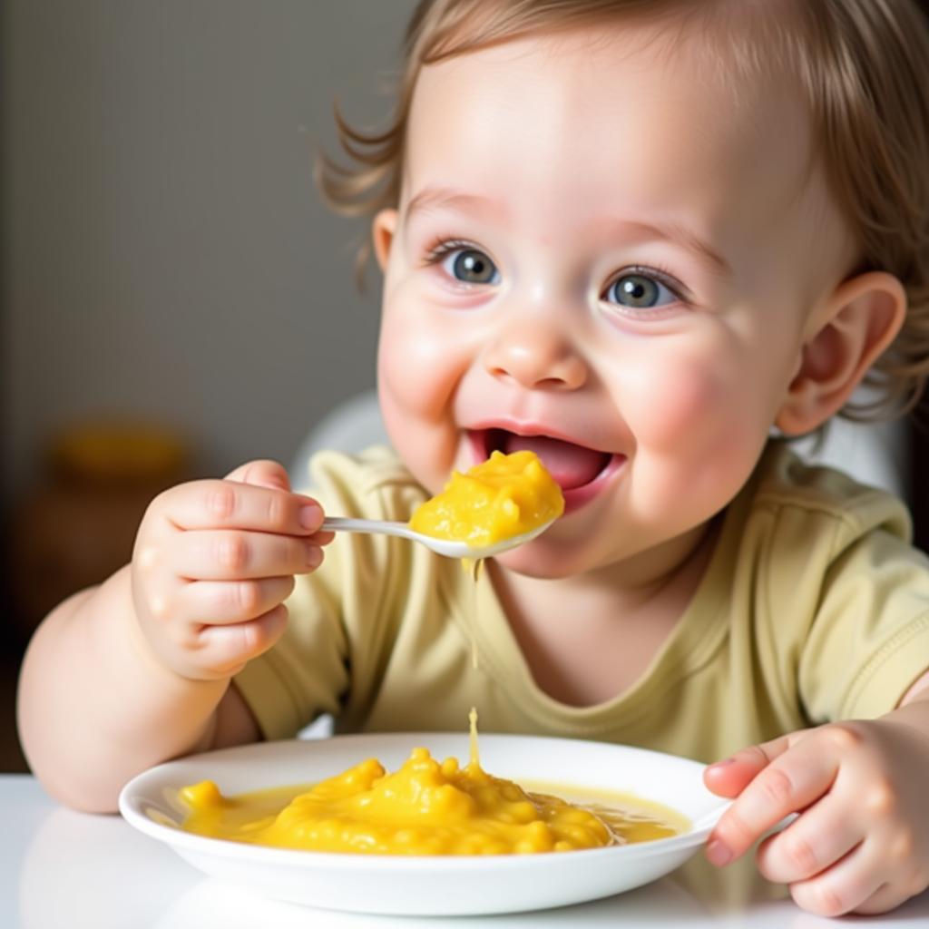 Baby Enjoying Corn Puree