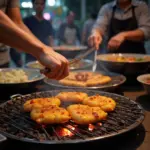 Hanoi Street Vendor Grilling Banh Trang Nuong