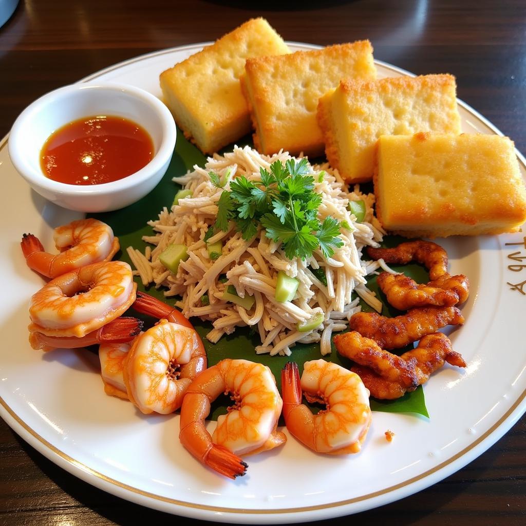 Banh Uot with Fried Tofu, Shredded Chicken, and Grilled Shrimp