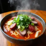 The best bun bo hue in Hanoi, served with fresh herbs and lime.