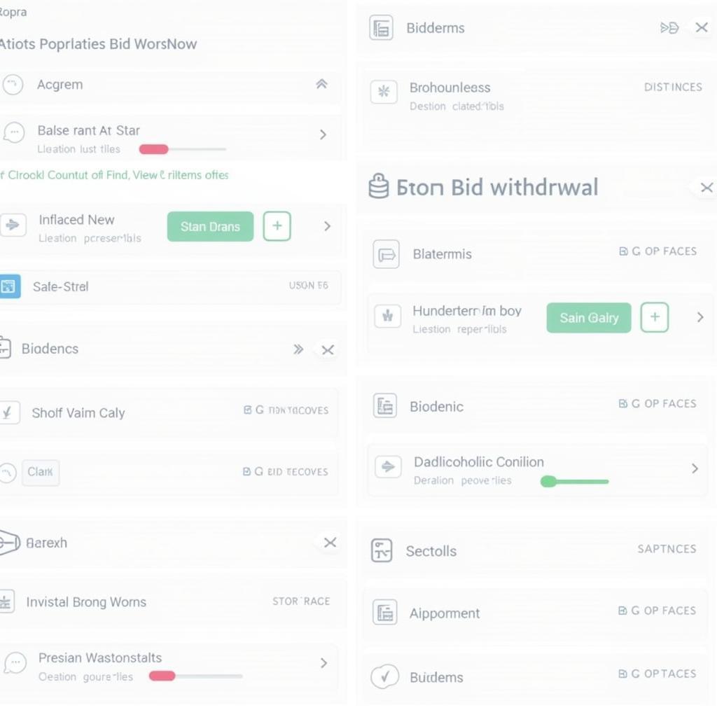 Bid Withdrawal Platforms: Screenshots of various online bidding platforms showing the bid withdrawal interface and options.