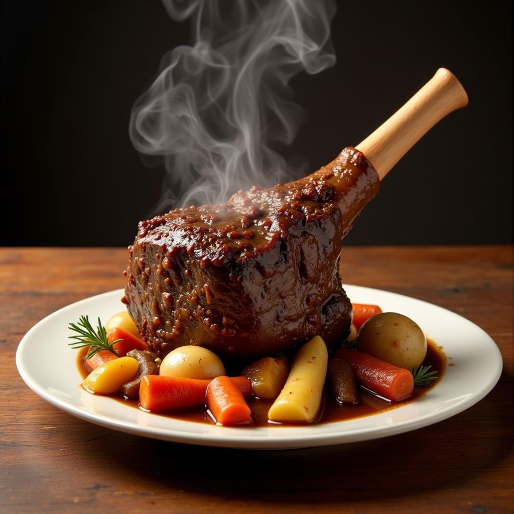 Braised beef shank with root vegetables