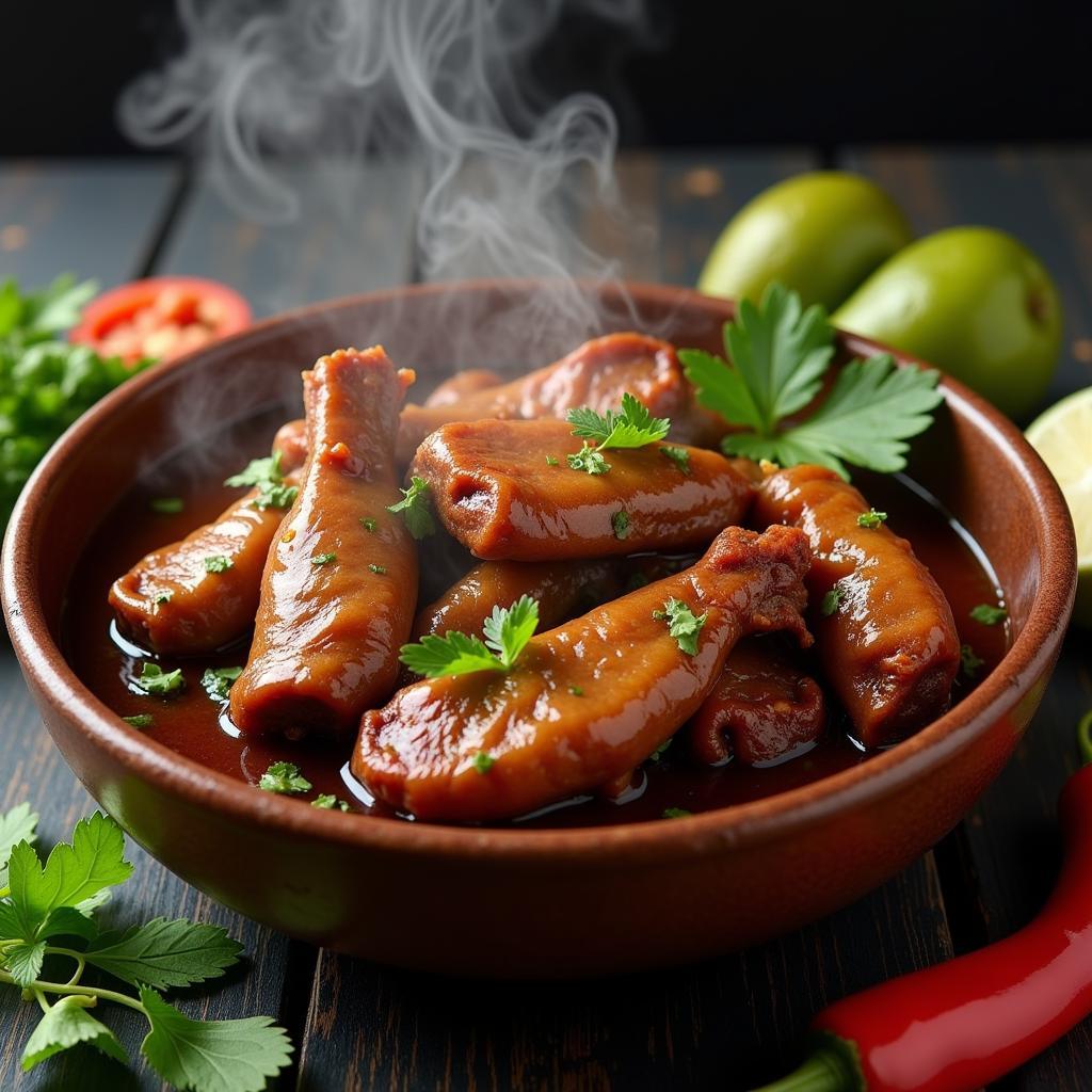 A close-up of a bowl of braised pig trotters, Hanoi style