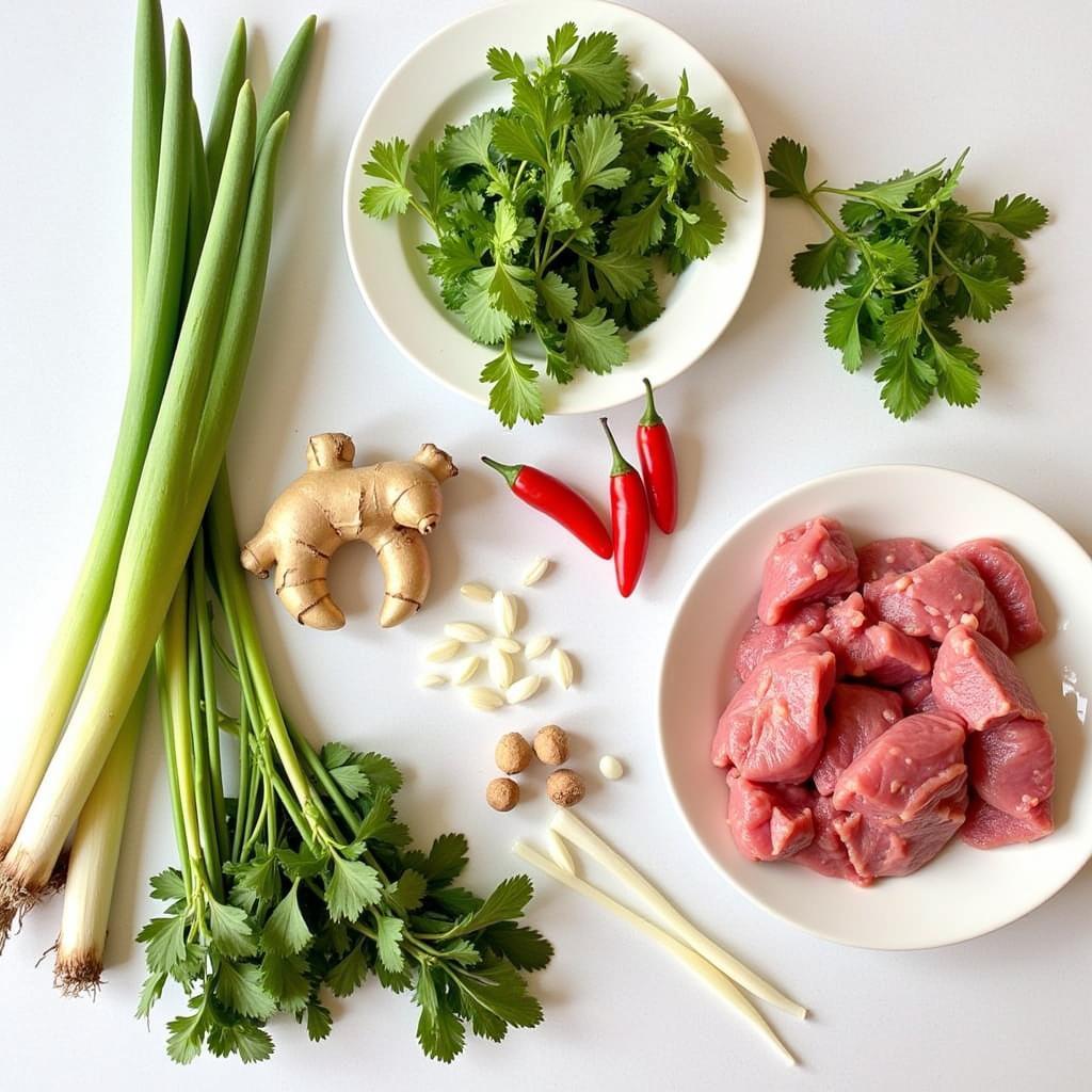 Fresh ingredients for a delicious bowl of Bun Bo Hue.