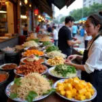 Street food vendors in Can Tho preparing and serving various dishes