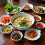 Canh Cua Mong Toi with Dipping Sauces and Pickles